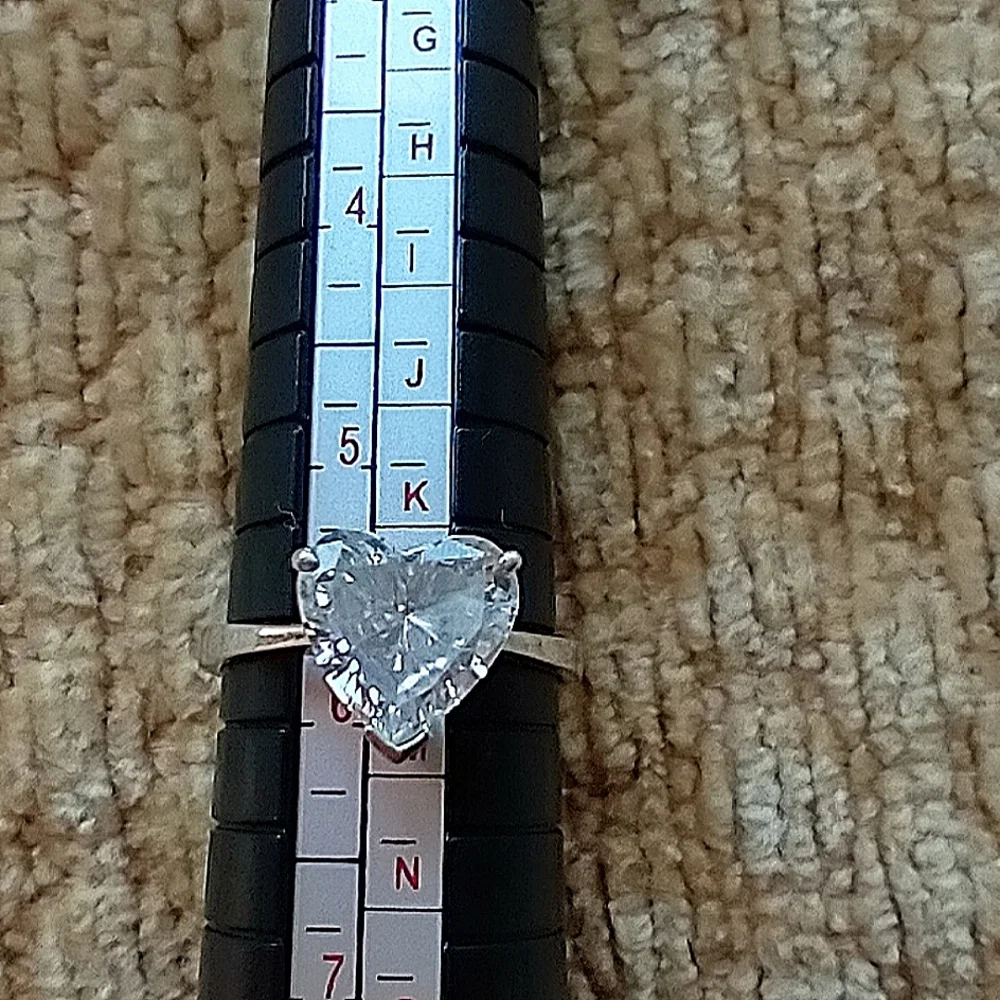 Gold Ring  14k Solid White Gold CZ Heart Shaped Ring - Picture 8 of 15